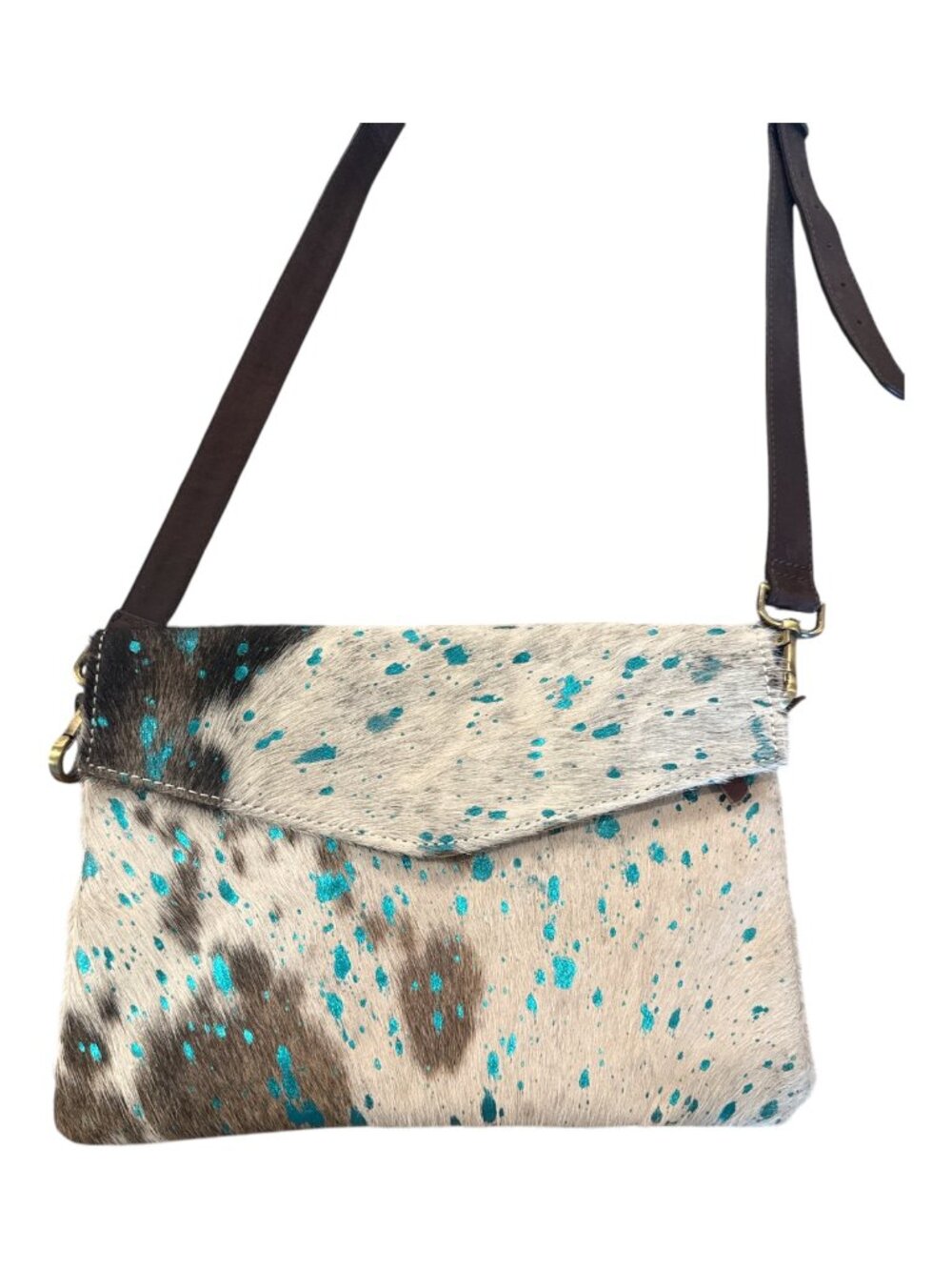 American Darling Turquoise Splatter Cowhide Leather Crossbody Bag